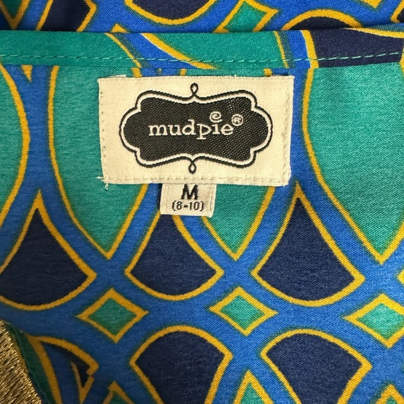 Mud Pie Blue Geometric Gold trimmed Tunic Top size Medium - Picture 6 of 8